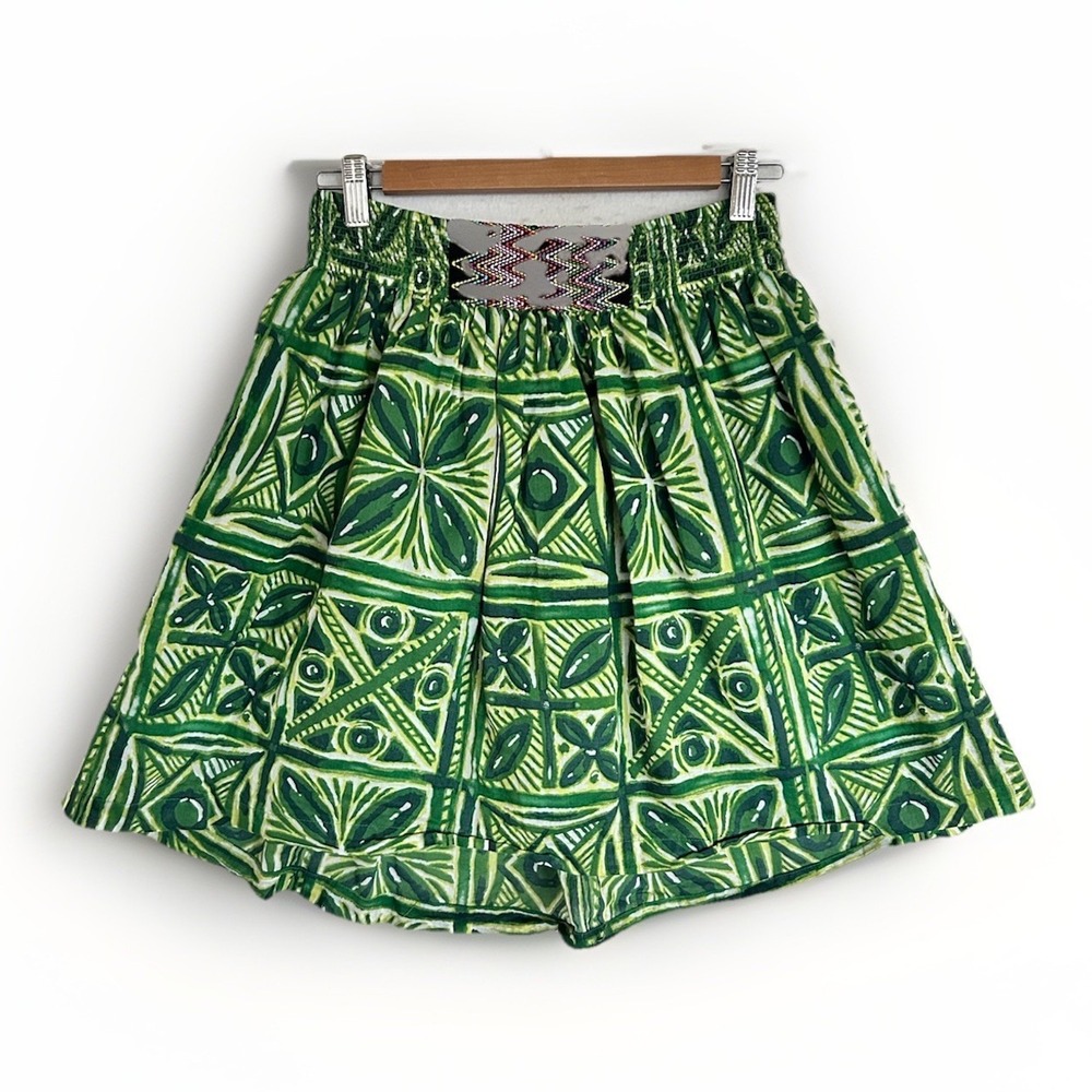 Vanessa Virginia + Anthropologie Tropical Green Tiki Beach Short Skirt - Sz 4